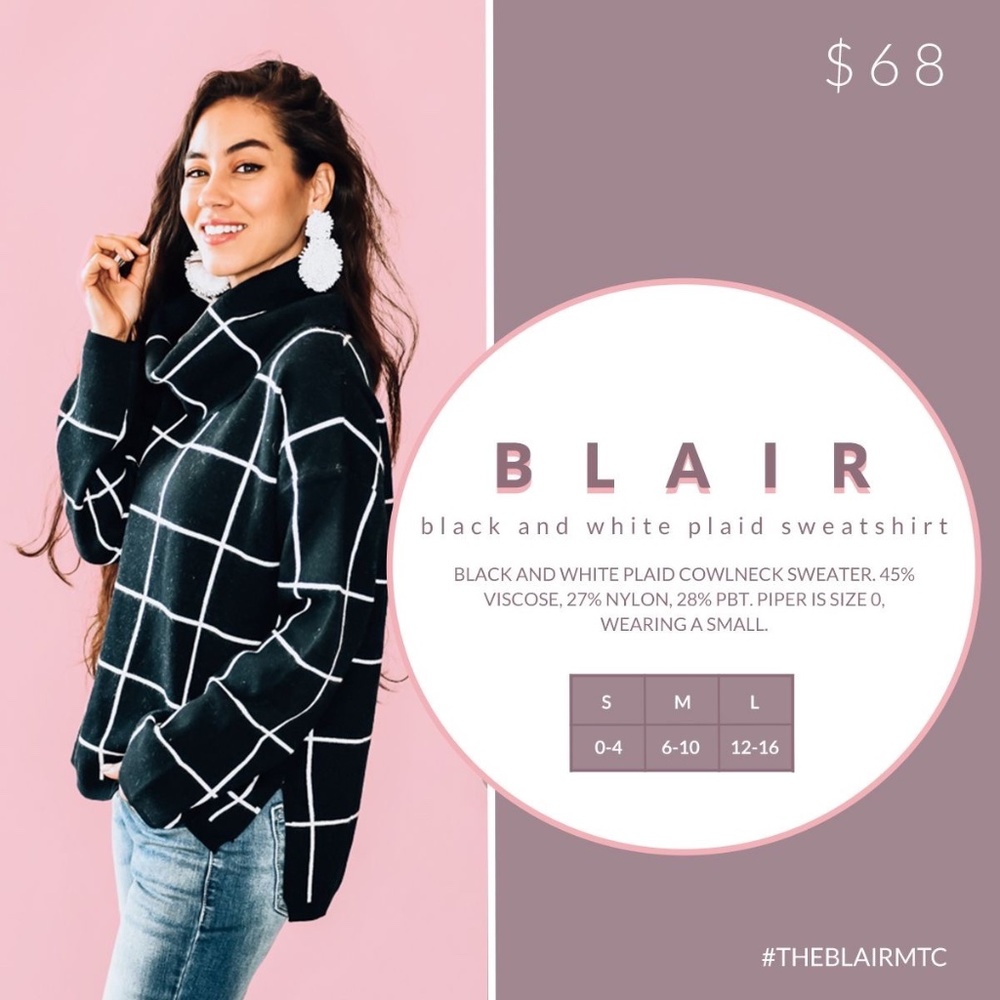 Blair Black and White Plaid Cowl Neck Sweatshirt by Maverick the Collection
